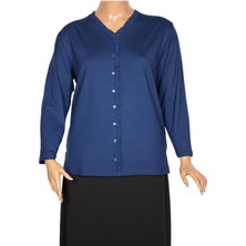 Cimariva Kadın Ülkü Büyük Beden Fırfırlı V Yaka Indigo Bluz