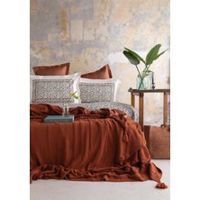 Çift Kişilik Trıkolu Battanıyelı Set Stampıno Terracotta - Nevresım