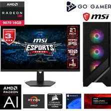 Go Gamer GA2304D AMD Ryzen 9 9950X3D / 64GB DDR5 6000Mhz / 1TB NVMe m.2 SSD / RX 9070 16GB / 240mm Sıvı Soğutma / MSI 27" 180Hz. / AMD Gaming Paket