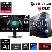 Go Gamer GA1555DP AMD Ryzen 9 7900X / 64GB DDR5 6000Mhz / 1TB NVMe m.2 SSD / RX 9070 16GB / 240mm Sıvı Soğutma / MSI 27" 2K 180Hz. / AMD Gaming Paket