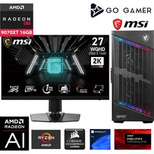 Go Gamer GA1564DK AMD Ryzen 9 7900X / 64GB DDR5 6000Mhz / 1TB NVMe m.2 SSD / RX 9070XT 16GB / 240mm Sıvı Soğutma / MSI 27" 2K 180Hz. / AMD Gaming Paket