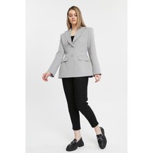 Bolivente Kadın Regular Astarlı Kruvaze Kapama Dokuma Blazer Ceket