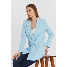 Bolivente Turkuaz Oversize Dokuma Blazer Ceket