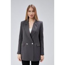 Antrasit Oversize Dokuma Blazer Ceket