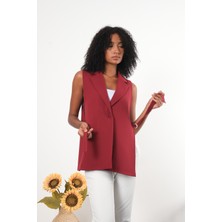 Kadın Bordo Regular Astarlı Dokuma Yelek