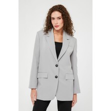 Bolivente Gri Kadın Düğmeli Oversize Blazer Ceket