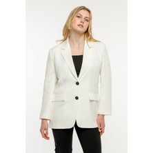 Bolivente Ekru Kadın Düğmeli Oversize Blazer Ceket