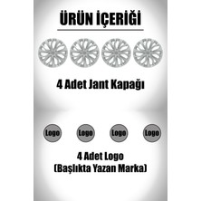 Peugeot 301 306 307 308 15" Inç Uyumlu 4 Adet 1 Takım Gri Kırılmaz Jant Kapağı