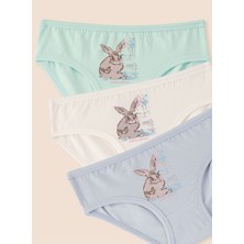 Kız Çocuk Organik Pamuklu Likralı Külot Just Be Rabbit Yourself Rabbit 3'lü Paket
