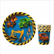Inşaat Temalı Karton Tabak ve Bardak Seti 8+8 Adet