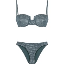 Balenli Parlak Yeşil Bikini Takım