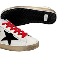 Golden Goose Super-Star Sneakers With Leopard-Print Heel Tab And Red Laces - Kadın Ayakkabı