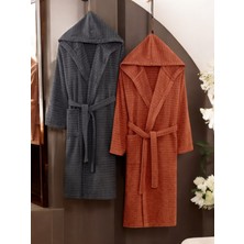 Mira  Antrasit Kiremit Kapüşonlu Çift Bornoz