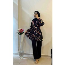 Siyah Krep Çiçekli Kimono