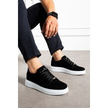 Mclacos Erkek Sneaker Yüksek Taban Siyah Beyaz Süet Günlük Spor Ayakkabı Kalın Taban
