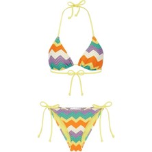 Triko Örme Çok Renkli Üçgen Bikini Takım