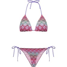 Renkli Triko Üçgen Bikini Takım