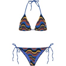 Aquella Renkli Triko Üçgen Bikini Takım Çok Renkli Kadınlar İçin Şık Desenli Plaj Modası