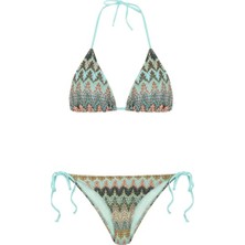 Renkli Triko Üçgen Bikini Takım