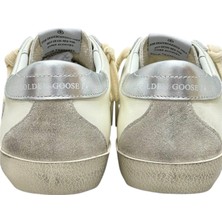 Women's Golden Goose Super-Star With Gold Glitter Star And Ice-Gray Suede Inserts - Kadın Ayakkabı