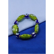 Yeşil Yassı Boncuklu Bileklik, Hediyelik El Yapımı Cam Nazar Boncuklu Bileklik