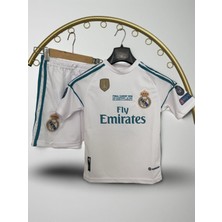 Çocuk Alt Üst Takım Forma (Real Madrid)(Sergio Ramos) Beyaz Renk 4lü Set 2017-18 Sezon