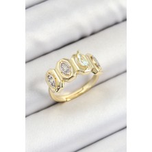 Pirinç Zirkon Taşlı Damla Model Gold Renk Kadın Yüzük