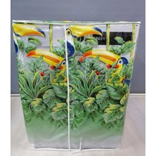 Başak Ev Tekstili Yeşil Papağan Desenli Şeffaf Çamaşır Makinesi Örtüsü (0,18 mm Kalınlığında)