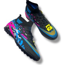 Çoraplı Halısaha Ayakkabı Siyah Fuşya Desenli