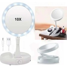 Plentiful 10X Büyütme Çift Taraflı Makyaj Ayna Katlanabilir 21 LED Işıklı Makyaj Aynası USB Kablo