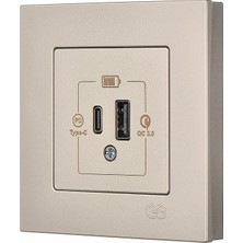 Günsan Eqona Metalik Bej 2 Çıkışlı USB Şarj Prizi - 20W (Type C + Type A)
