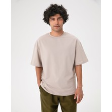 Ayma Active Erkek Açık Gri  Oversize T-Shirt - Organik Pamuk, Düşük Omuz, Geniş Kalıp, Bisiklet Yaka, Spor Görünüm