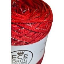 Ece Örgü Tasarım Atölyesi Nar Çiçeği Rengi Çok Katlı Italyan Merserize Arasına Çok Renkli Sim Karışımı Tasarım El Örgü İpi (200 Gr.)