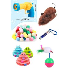 Renkli Kedi Oyun Seti: 3 Katlı Egzersiz, Peluş Tabanca, Kurmalı Fare, Lazer Işık