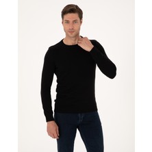 Pierre Cardin Erkek Siyah Slim Fit Bisiklet Yaka Kazak 50315509-VR046  Günlük Kullanım İçin Basic Triko