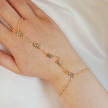 Crystal Atelier Zirkon Taşlı Altın Kaplama Çelik Zincir Şahmeran, Çelik Gold Zirkon Taşlı Zincir Şahmeran, Zirkon Taşlı El Üstü Taşlı Şahmeran, Kadın El Takısı, Zirkon Taşlı Şahmeran, Kadın Bileklik