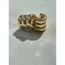 Lisbond Kadın Özel Seri Üçlü Görünümlü Gombeli Halka Küpe Gold Renk Hediye Paketi Şeklinde Gönderilir