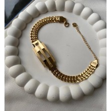 Lisbond Çelik Bileklik Kadın Kaburga Model Kumlu Sık Zincir Bileklik Gold Hediye Paketi Şeklinde Gönderilirg