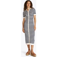 Tommy Hilfiger Yuvarlak Yaka Beyaz Midi Kadın Elbise WW0WW445290FC