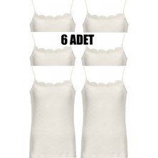 FSM1453 6 'lı Paket Kadın Pamuklu Transfer Ri̇bana Ip Askılı Güpürlü Atlet