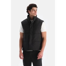 Dagi Erkekler İçin Siyah Önden Fermuar Çıtçıtlı Puffer Yelek S Beden Modern Stil