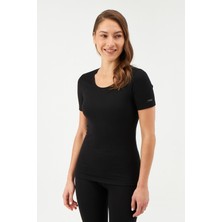 Dagi Kadın Siyah Termal Kısa Kollu Üst %47 Polyester %47 Viskon %6 Elastan Yumuşak Kumaş ve Rahat Yaka