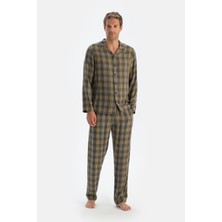 Füme Ekoseli Dokuma Viskon Pantolon Pijama Altı