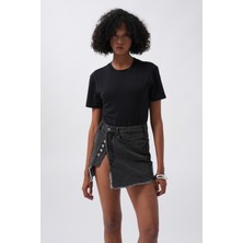 T-Shirt Detay Siyah Bodysuit