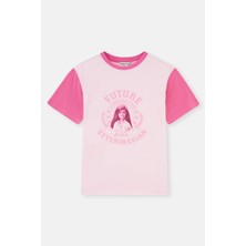 Dagi Pembe Barbie Lisans Baskılı Kısa Kollu Bisiklet Yaka T-Shirt