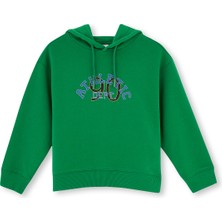 Yeşil Kapüşonlu Slogan Baskılı Unısex Sweatshırt