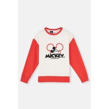 Ekru Mıckey Mouse Baskı Detaylı Unısex Sweatshırt