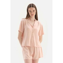 Açık Pembe Kısa Kollu Dokuma Gömlek