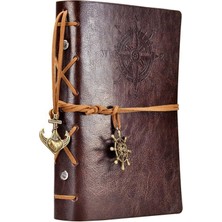 Retro Vintage Denizcilik Defteri Klasik Pu Deri Kapak Not Defteri Seyahat Günlüğü Seyahat Dergisi Doldurulabilir Eskiz Defteri Spiral Halka Binder Günlüğü Boş Sayfalar, Astarsız Kağıt, Retro Kolye, Klasik Kabartmalı (130X185 Mm, Kahve)