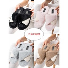 3'lü Paket Kışlık Dikişli Taban Çinçila Peluş Kumaş Burgu Terlik Ev Terliği Çeyiz Bohça Seti